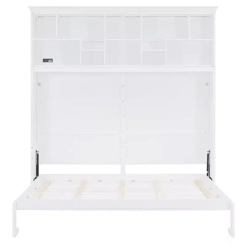 Modern Design Queen Size Murphy Bed Wall Bed, Folded into a Cabinet with Top Shelves and USB Ports