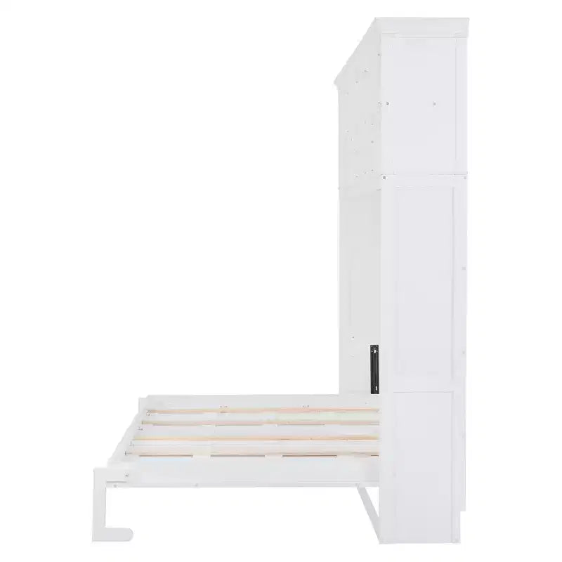 Modern Design Queen Size Murphy Bed Wall Bed, Folded into a Cabinet with Top Shelves and USB Ports