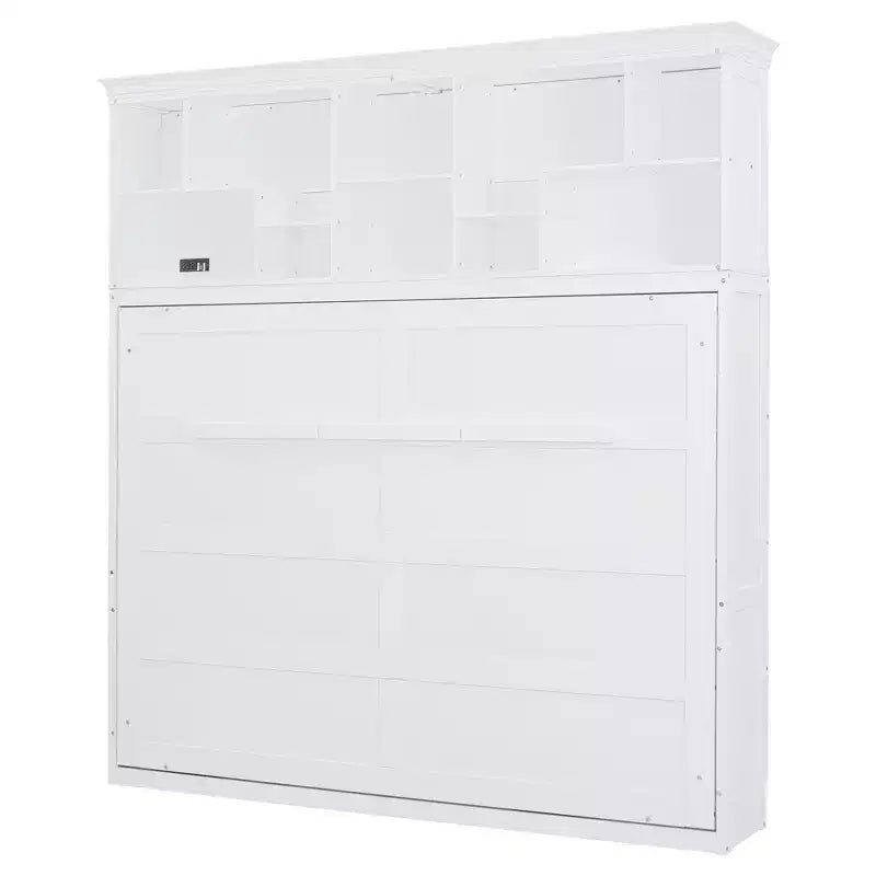 Modern Design Queen Size Murphy Bed Wall Bed, Folded into a Cabinet with Top Shelves and USB Ports