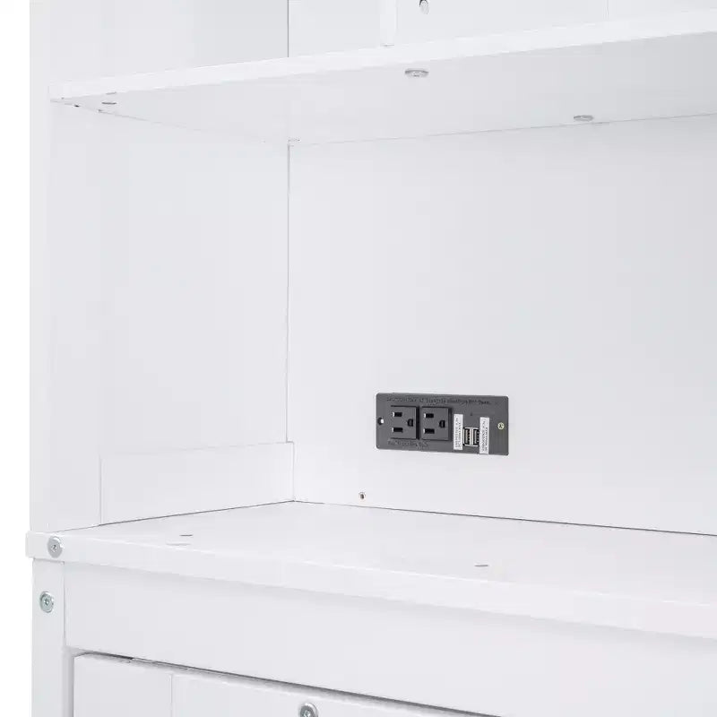 Modern Design Queen Size Murphy Bed Wall Bed, Folded into a Cabinet with Top Shelves and USB Ports