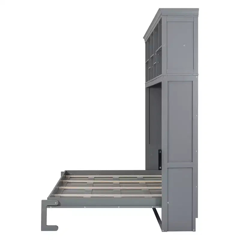 Modern Design Queen Size Murphy Bed Wall Bed, Folded into a Cabinet with Top Shelves and USB Ports