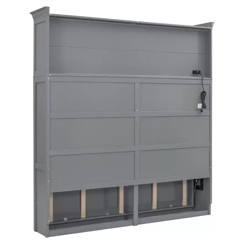 Modern Design Queen Size Murphy Bed Wall Bed, Folded into a Cabinet with Top Shelves and USB Ports