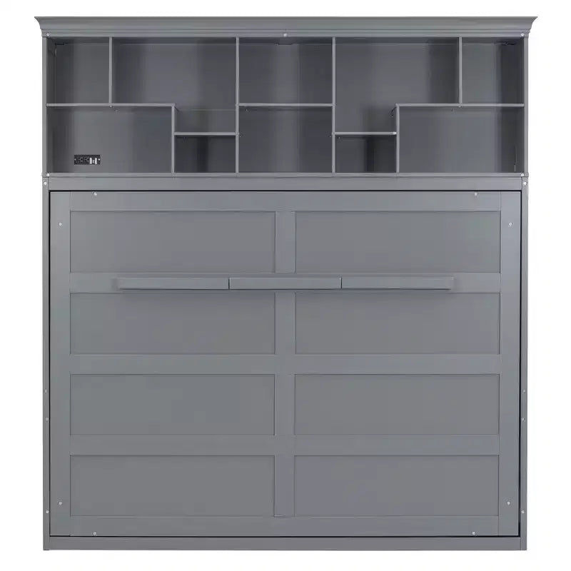 Modern Design Queen Size Murphy Bed Wall Bed, Folded into a Cabinet with Top Shelves and USB Ports