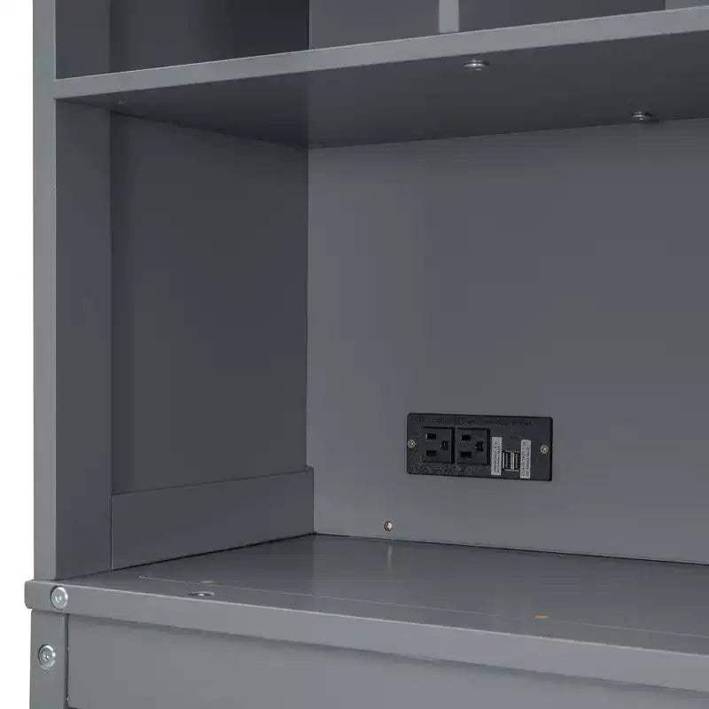 Modern Design Queen Size Murphy Bed Wall Bed, Folded into a Cabinet with Top Shelves and USB Ports