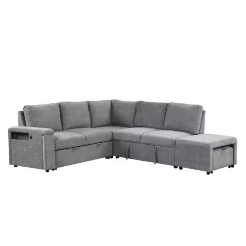 L-Shaped Modular Sofa with Storage, USB Charging, & Cup Holders for Living Rooms & Offices