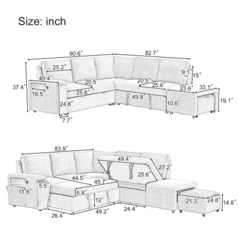 L-Shaped Modular Sofa with Storage, USB Charging, & Cup Holders for Living Rooms & Offices