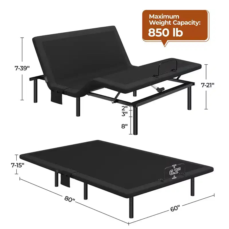 Upholstered Adjustable Bed Frame with Independent Head and Foot Incline