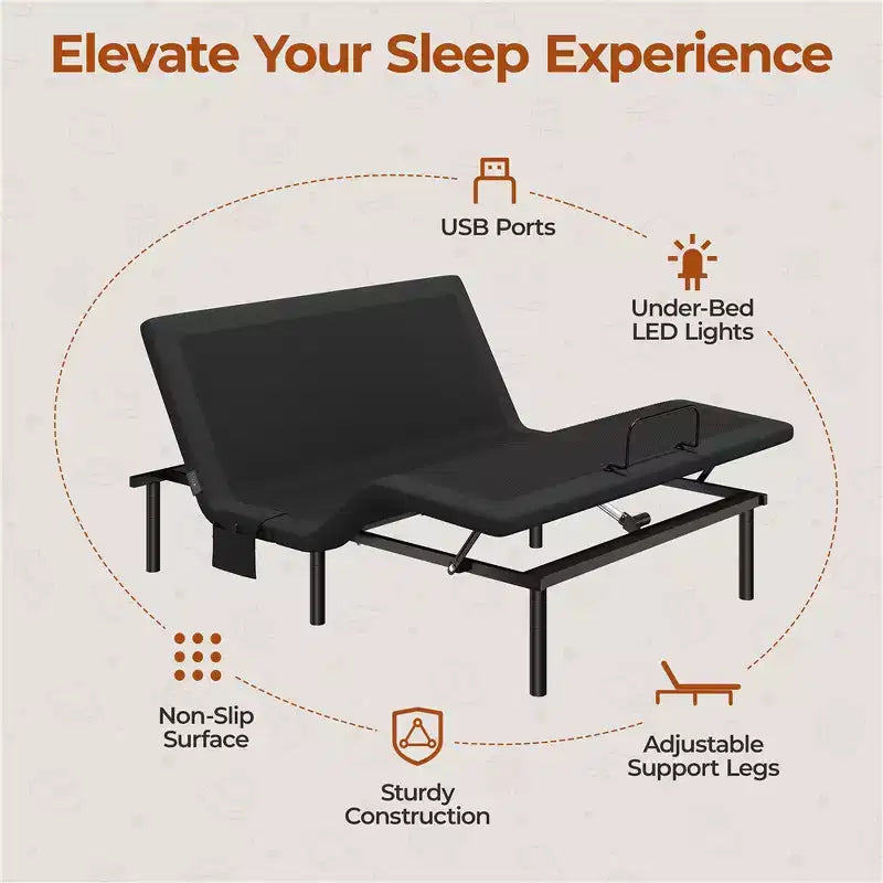 Upholstered Adjustable Bed Frame with Independent Head and Foot Incline