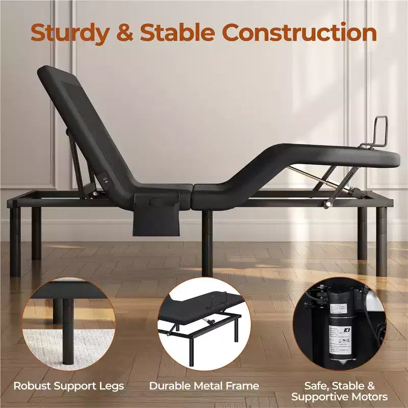 Upholstered Adjustable Bed Frame with Independent Head and Foot Incline