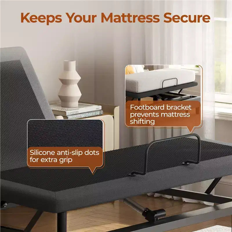 Upholstered Adjustable Bed Frame with Independent Head and Foot Incline