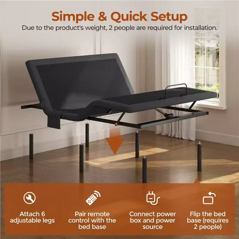 Upholstered Adjustable Bed Frame with Independent Head and Foot Incline
