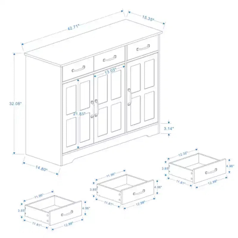 Farmhouse Buffet Cabinet Storage Sideboard with 3 Drawers and 3 Doors for Dining Living Room Kitchen Cupboard
