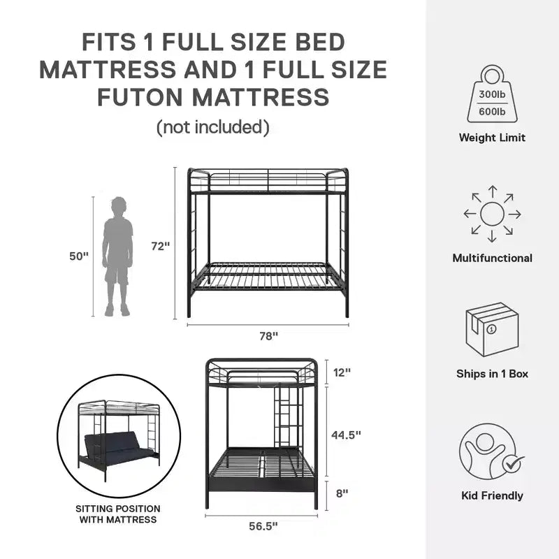 DHP Twin Over Futon Metal Bunk Bed