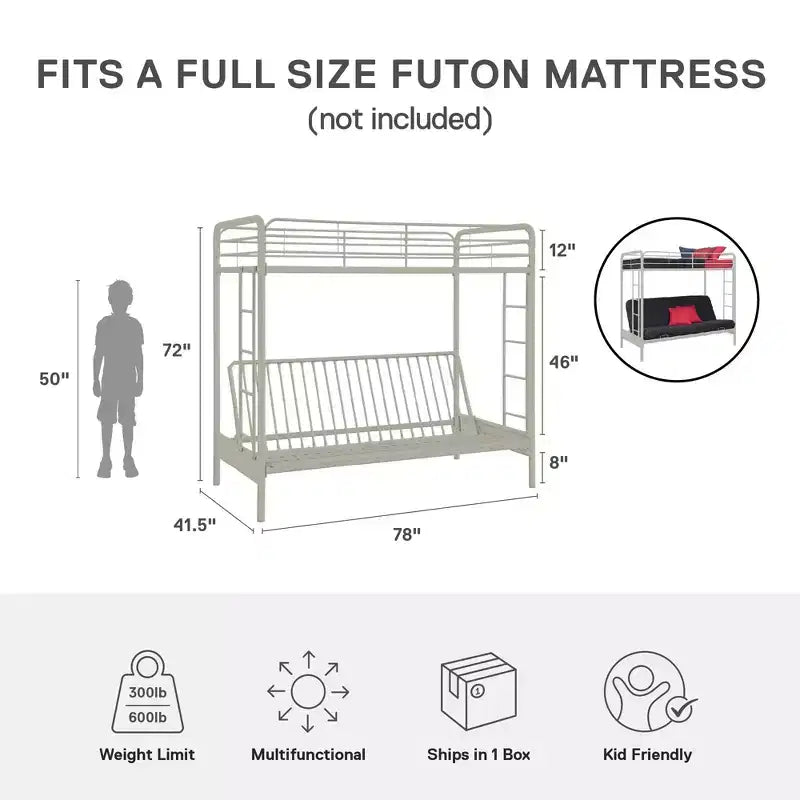 DHP Twin Over Futon Metal Bunk Bed