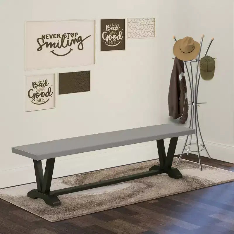 Banc de table à manger moderne avec assise en bois, 72x15x18 pouces, noir brossé