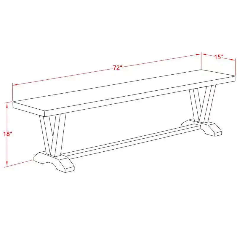 Banc de table à manger moderne avec assise en bois, 72x15x18 pouces, noir brossé