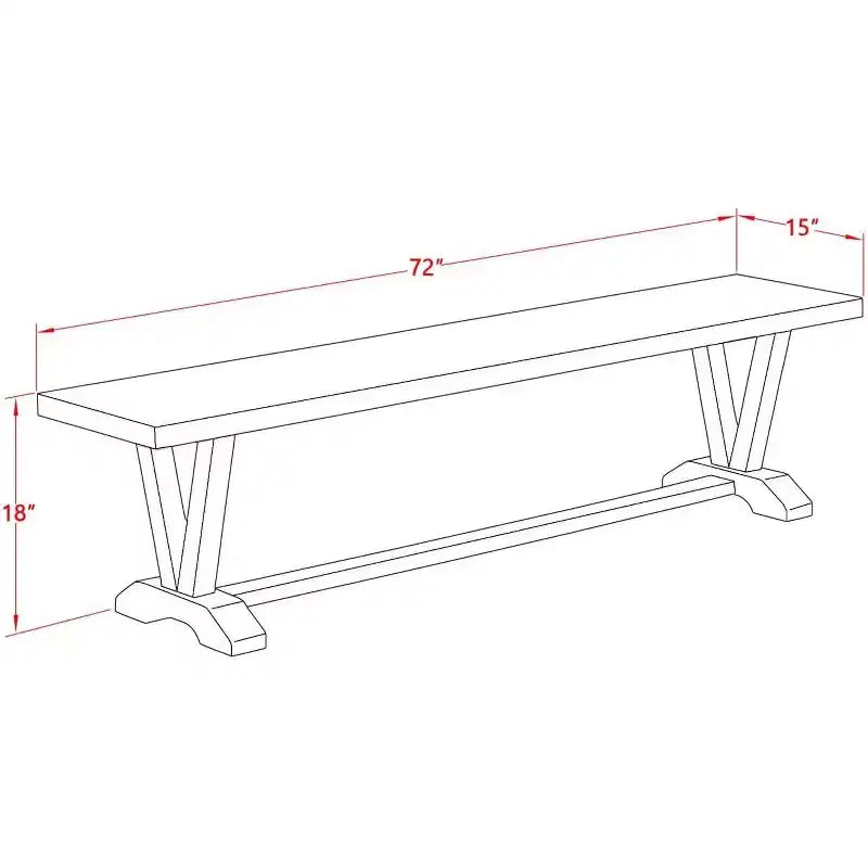 Banc de table à manger moderne avec assise en bois, 72x15x18 pouces, noir brossé