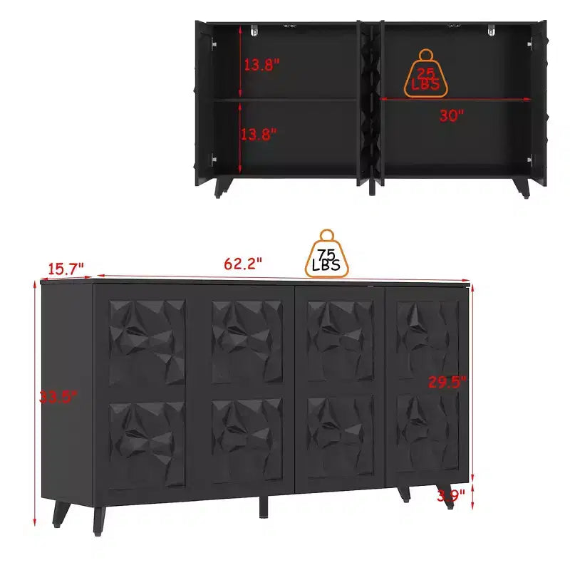 4-Door Diamond-Patterned Surface Dresser for Living Room Storage
