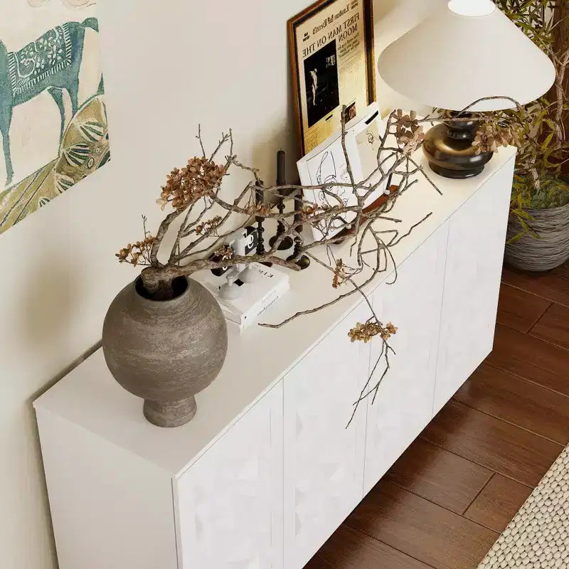 4-Door Diamond-Patterned Surface Dresser for Living Room Storage