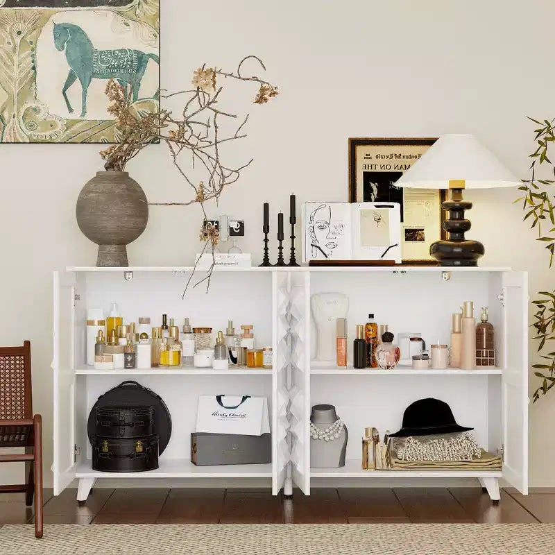 4-Door Diamond-Patterned Surface Dresser for Living Room Storage