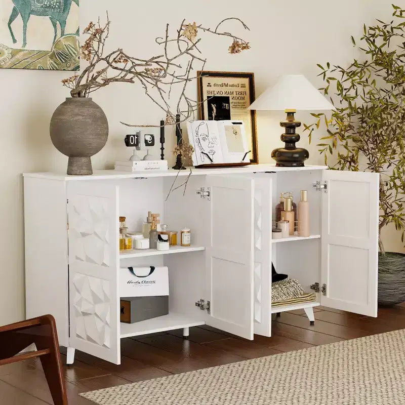 4-Door Diamond-Patterned Surface Dresser for Living Room Storage