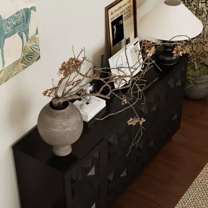 4-Door Diamond-Patterned Surface Dresser for Living Room Storage
