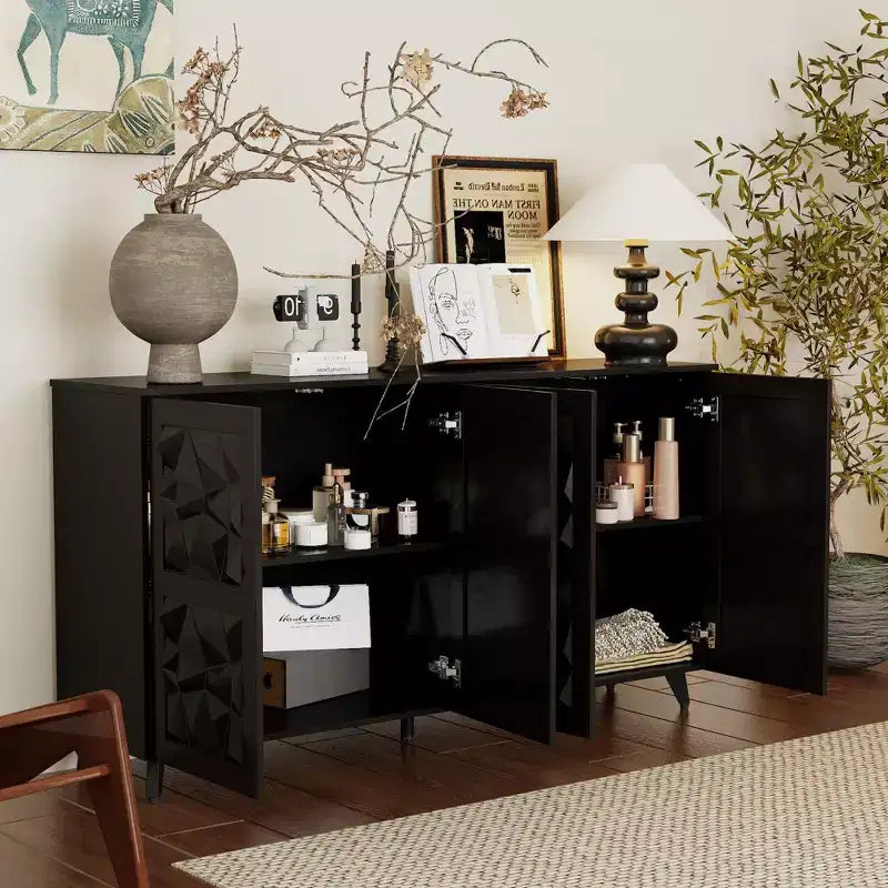 4-Door Diamond-Patterned Surface Dresser for Living Room Storage