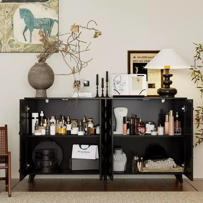 4-Door Diamond-Patterned Surface Dresser for Living Room Storage