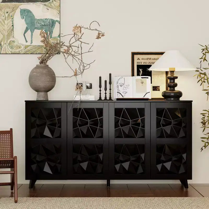 4-Door Diamond-Patterned Surface Dresser for Living Room Storage
