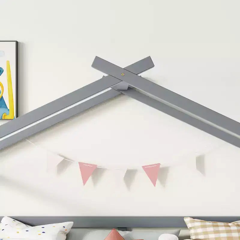 81.7L x 67.6W Twin Low Loft House Bed with Slide, Ladder, Safety Guardrails, House Roof Frame