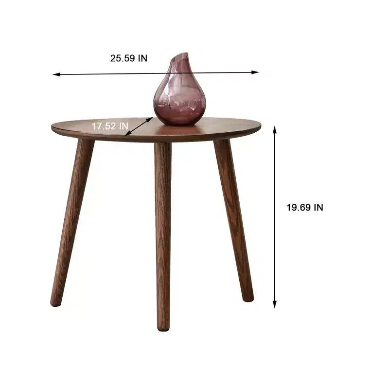 Table basse ovale de 65 cm de large en chêne massif avec trois pieds, de style Mid-Century Modern
