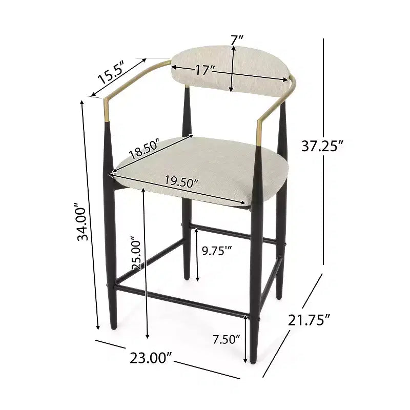 Tabourets de comptoir modernes en fer de 63,5 cm recouverts de tissu (lot de 2)