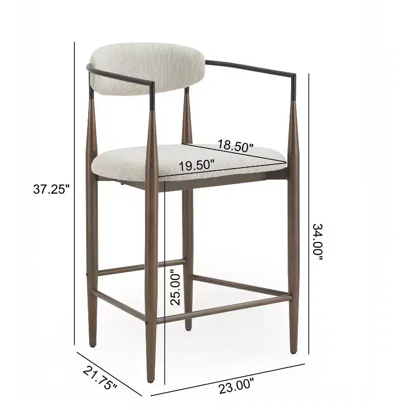 Tabourets de comptoir modernes en fer de 63,5 cm recouverts de tissu (lot de 2)