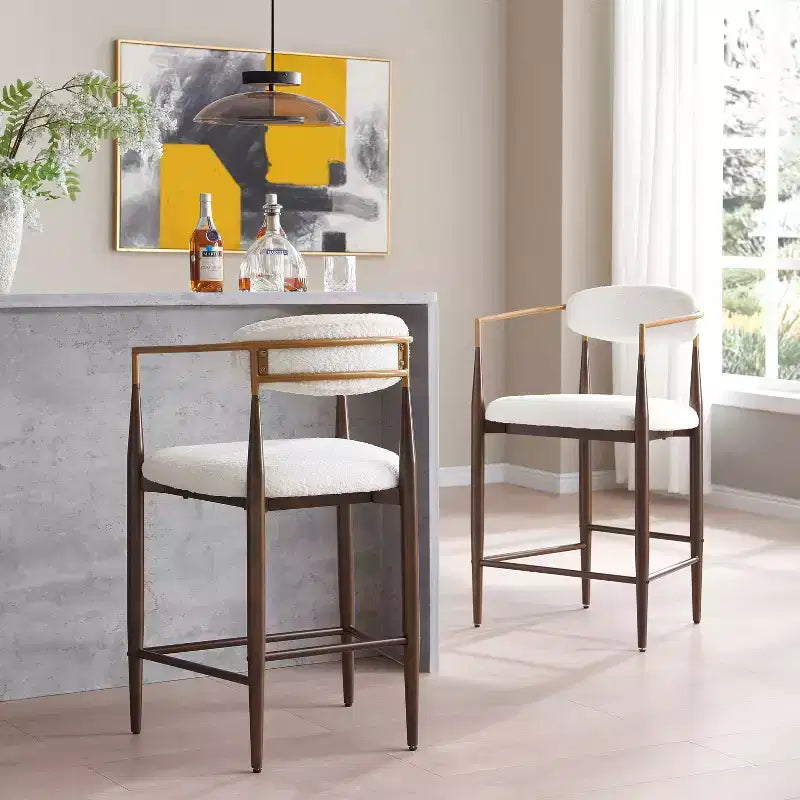 Tabourets de comptoir modernes en fer de 63,5 cm recouverts de tissu (lot de 2)