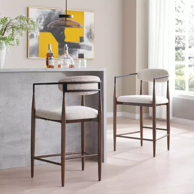 Tabourets de comptoir modernes en fer de 63,5 cm recouverts de tissu (lot de 2)