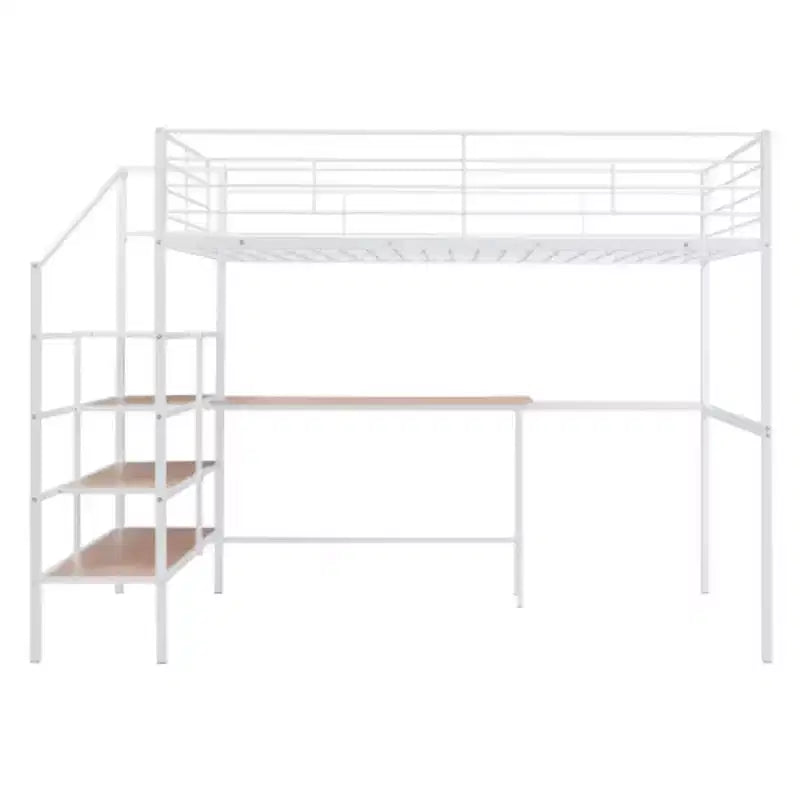 Metal Loft Bed: Full Size, Desk, Side-Storage Ladder