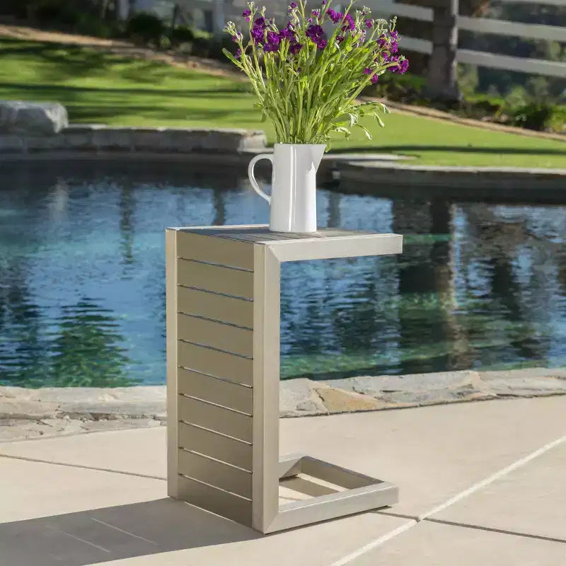 End Table Fashionable Modern Aluminium Side Table with Storage Silver