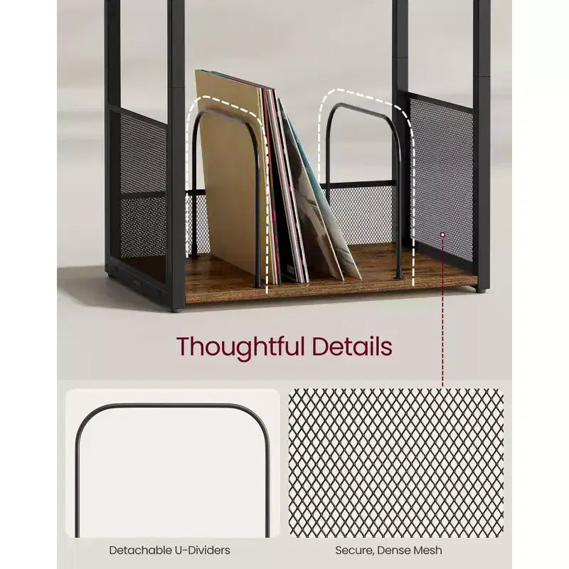 3 - Tier Record Player Stand & Side Table - Holds up to 100 Vinyl Records, Ideal for Living & Bedroom