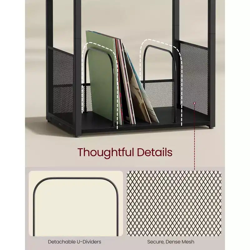 3 - Tier Record Player Stand & Side Table - Holds up to 100 Vinyl Records, Ideal for Living & Bedroom