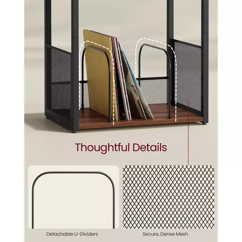 3 - Tier Record Player Stand & Side Table - Holds up to 100 Vinyl Records, Ideal for Living & Bedroom