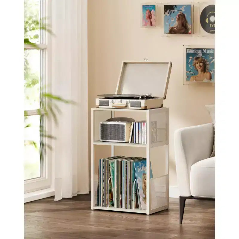 3 - Tier Record Player Stand & Side Table - Holds up to 100 Vinyl Records, Ideal for Living & Bedroom