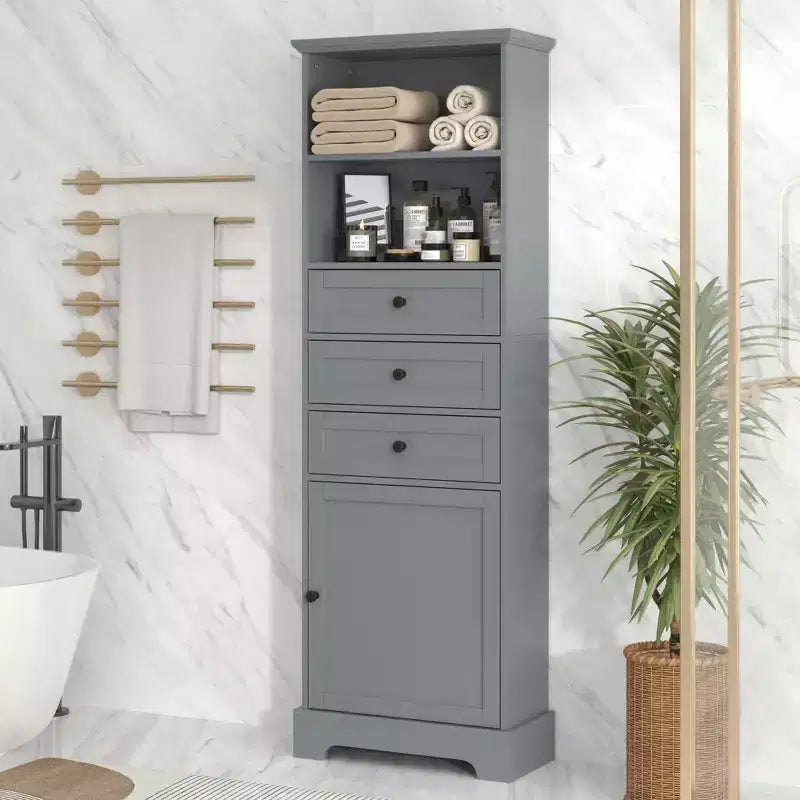 Vertical Storage Cabinet with Drawers and Adjustable Shelves for Bathroom, Study, Office and Interior