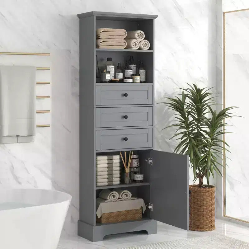 Vertical Storage Cabinet with Drawers and Adjustable Shelves for Bathroom, Study, Office and Interior