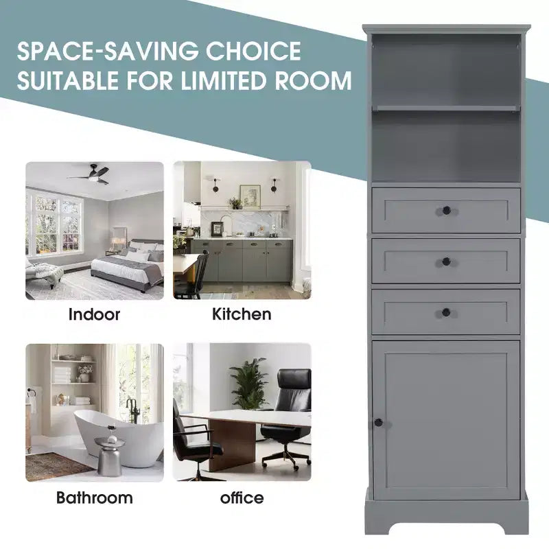 Vertical Storage Cabinet with Drawers and Adjustable Shelves for Bathroom, Study, Office and Interior