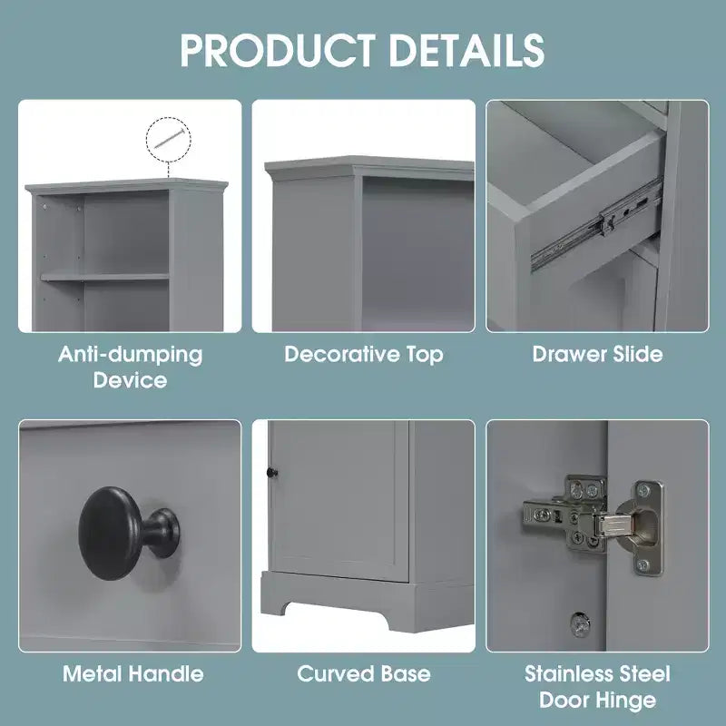 Vertical Storage Cabinet with Drawers and Adjustable Shelves for Bathroom, Study, Office and Interior