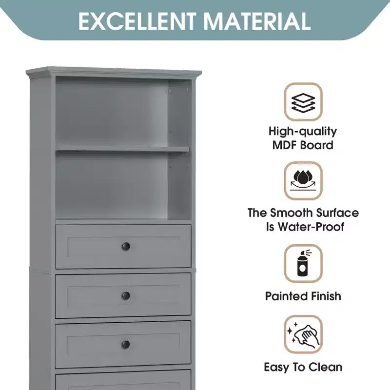 Vertical Storage Cabinet with Drawers and Adjustable Shelves for Bathroom, Study, Office and Interior