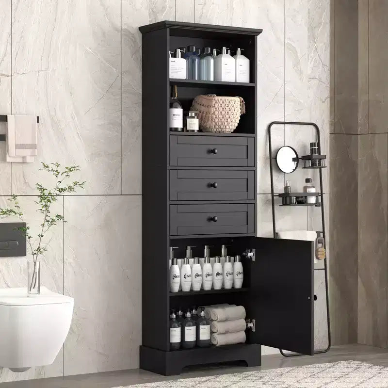 Vertical Storage Cabinet with Drawers and Adjustable Shelves for Bathroom, Study, Office and Interior