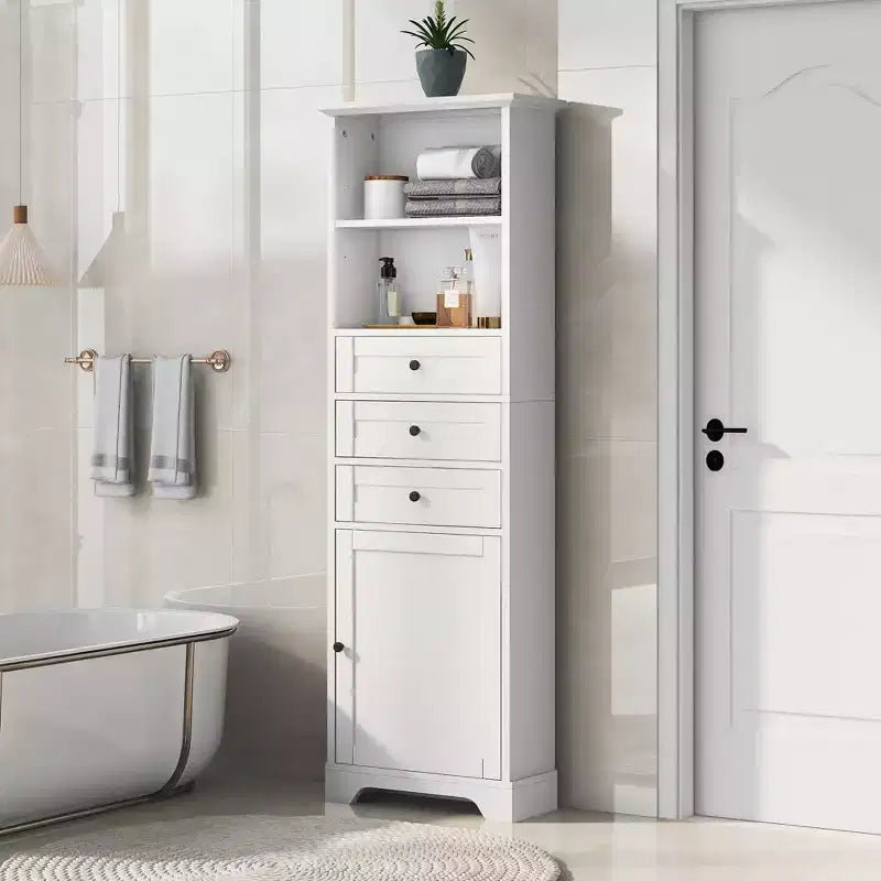 Vertical Storage Cabinet with Drawers and Adjustable Shelves for Bathroom, Study, Office and Interior