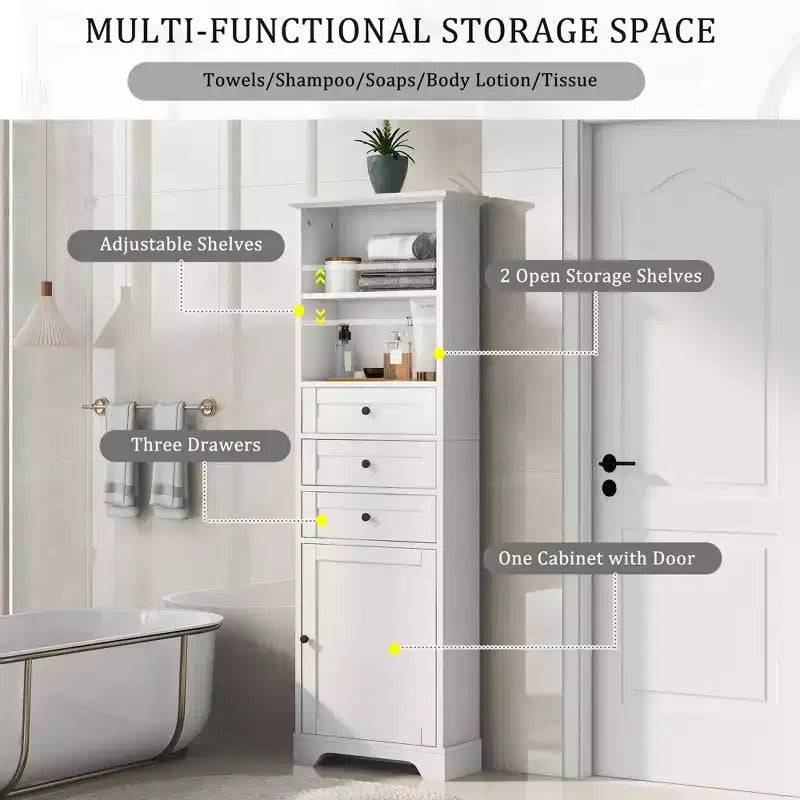 Vertical Storage Cabinet with Drawers and Adjustable Shelves for Bathroom, Study, Office and Interior