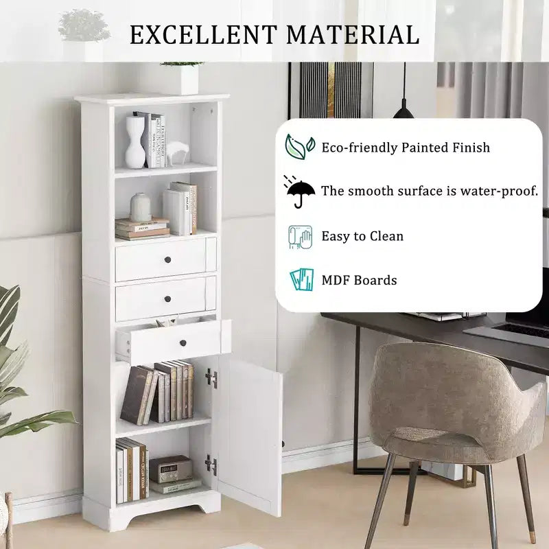 Vertical Storage Cabinet with Drawers and Adjustable Shelves for Bathroom, Study, Office and Interior
